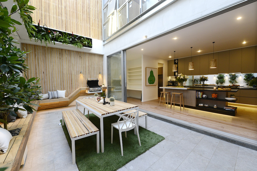 Half open kitchen with a dynamic organic decor