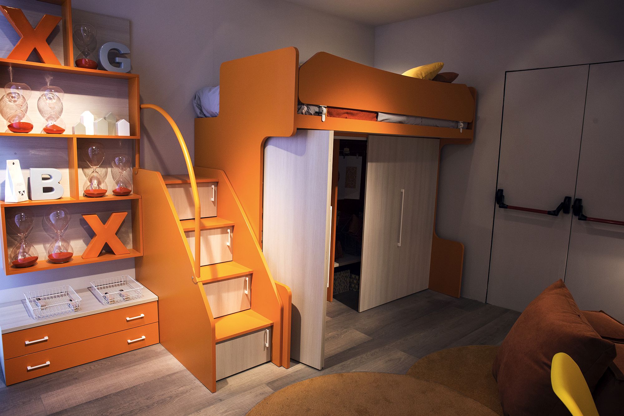 Loft bed with play area and homework zone underneath