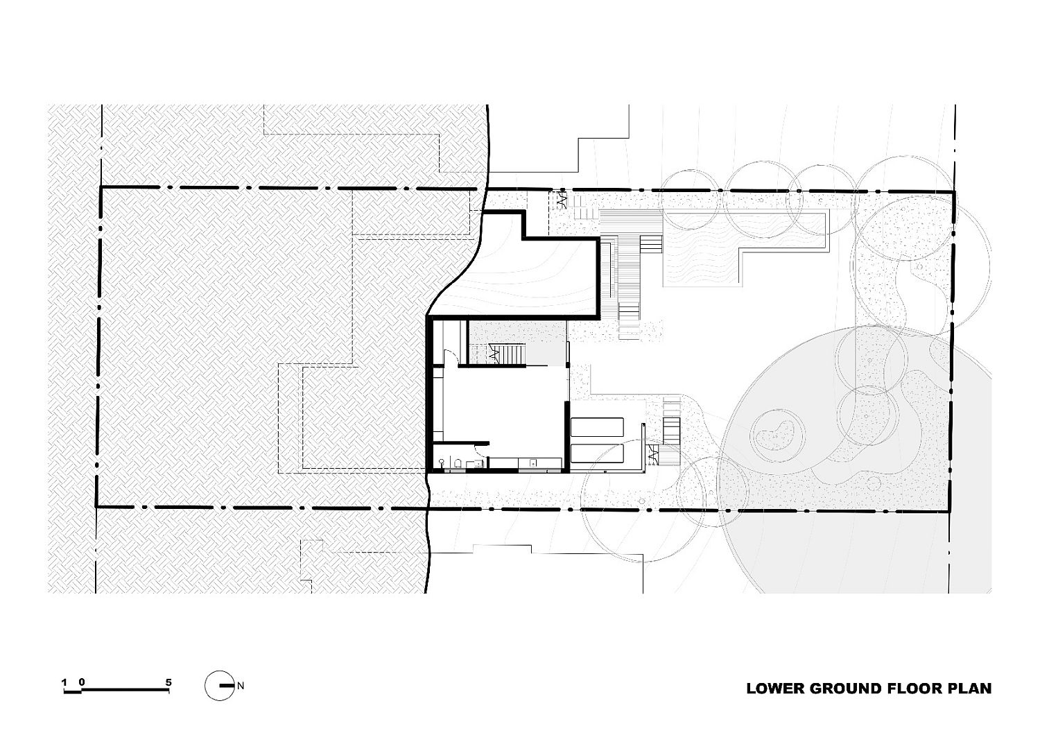 Lower ground floor plan of the Trail House