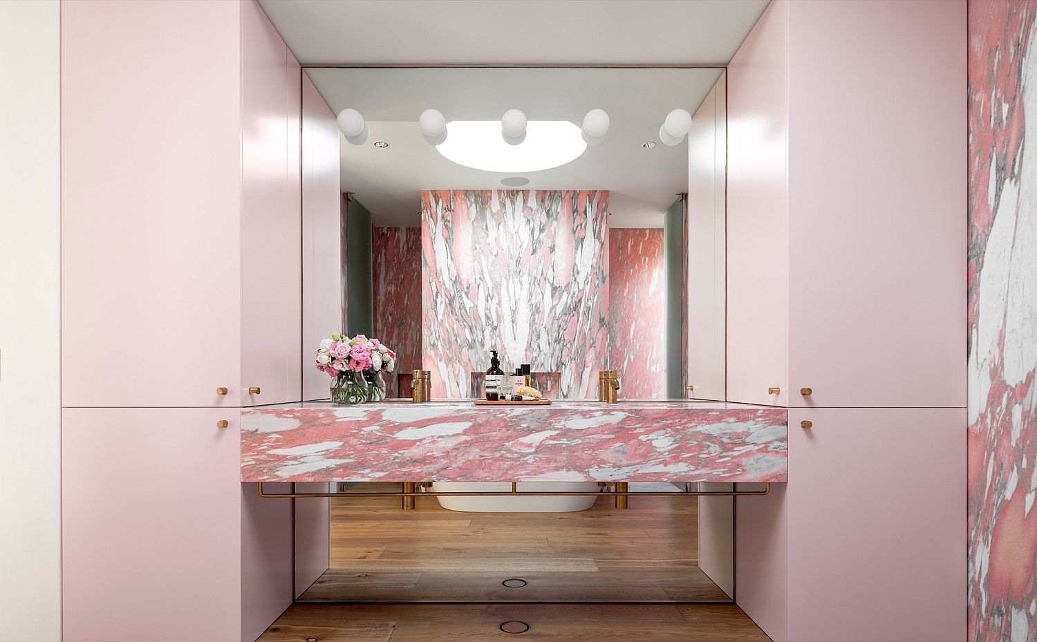 Master bathroom of the Bondi Beach house with a splash of pink