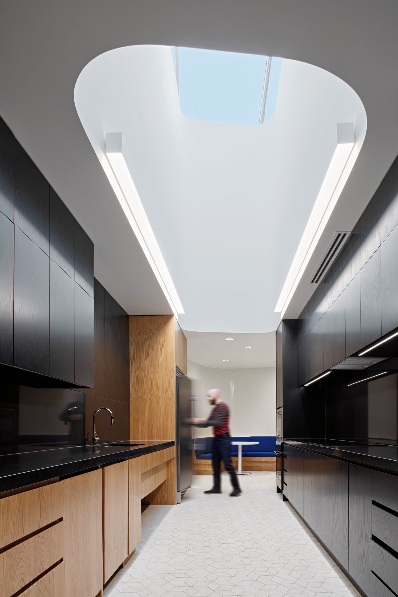 Office kitchen with ceiling inspired by the ice rink