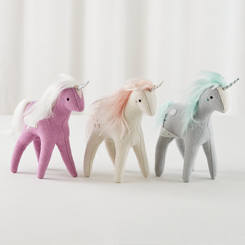 Plush unicorns from The Land of Nod