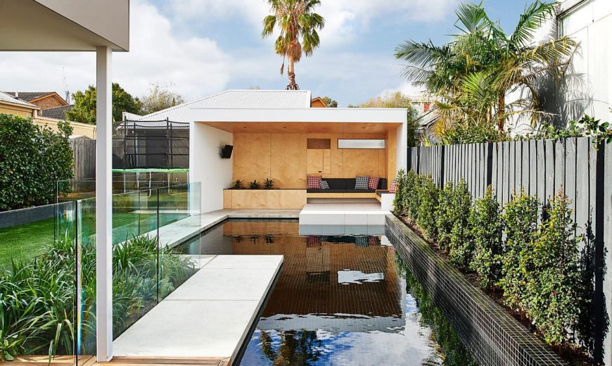 Brighton Bunker: This Plywood Clad Poolside Hangout Does it All!