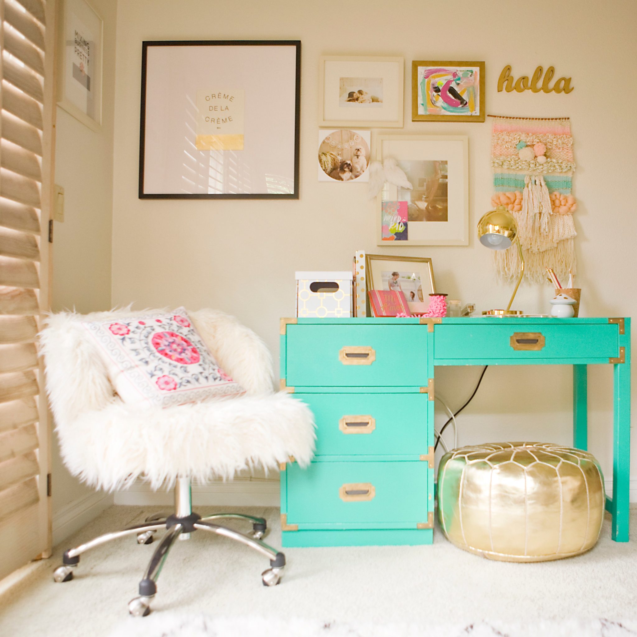 Small home office with many golden details