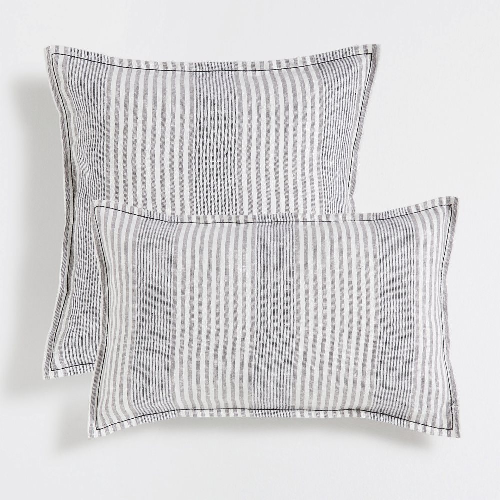 Striped linen cushion covers in black and white