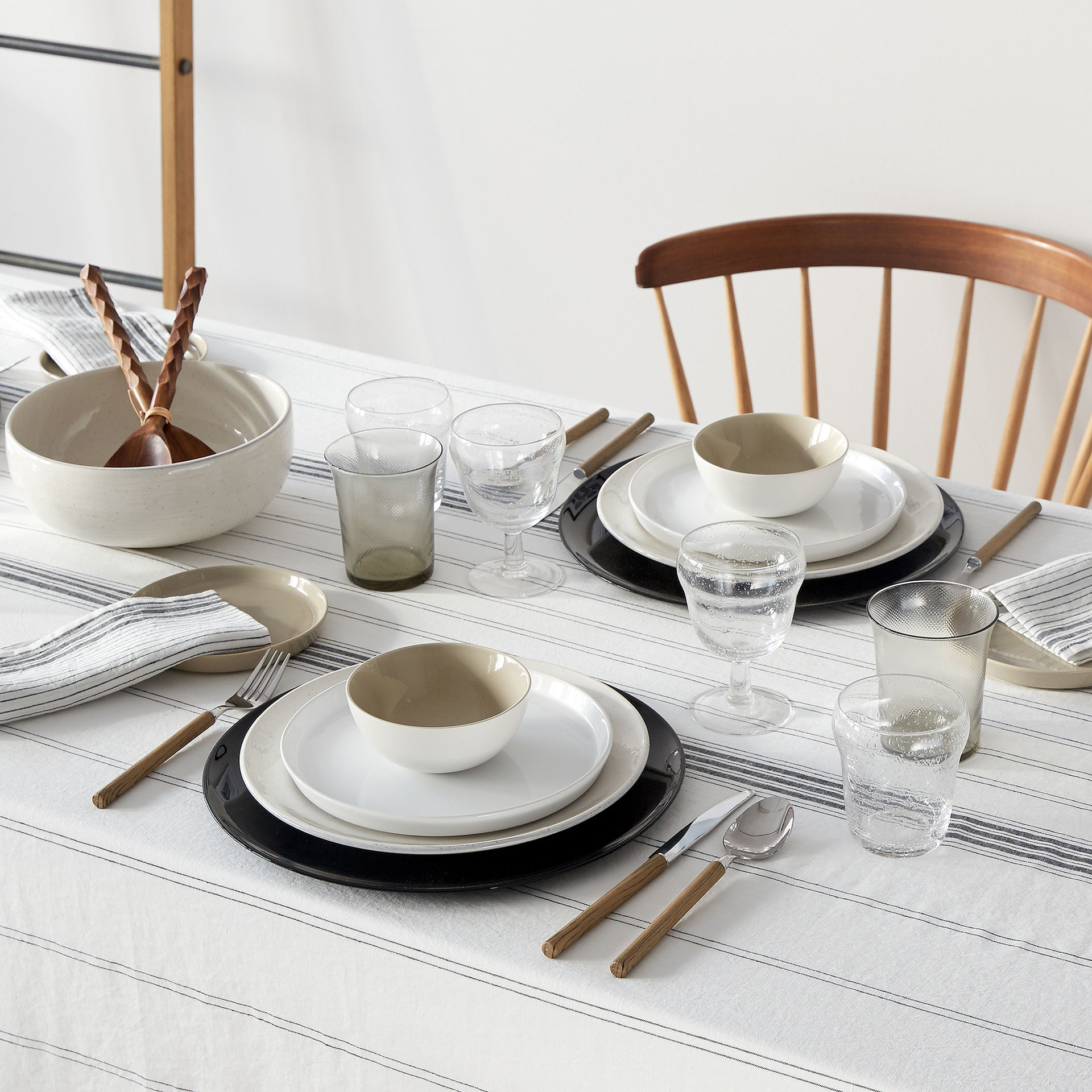 Striped linen tablecloth