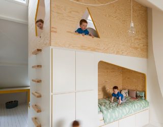 Bespoke Brilliance: Twin Bed Wall in Kids’ Room with Loft Play Zone