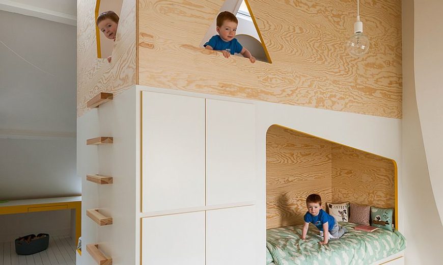 Bespoke Brilliance: Twin Bed Wall in Kids’ Room with Loft Play Zone