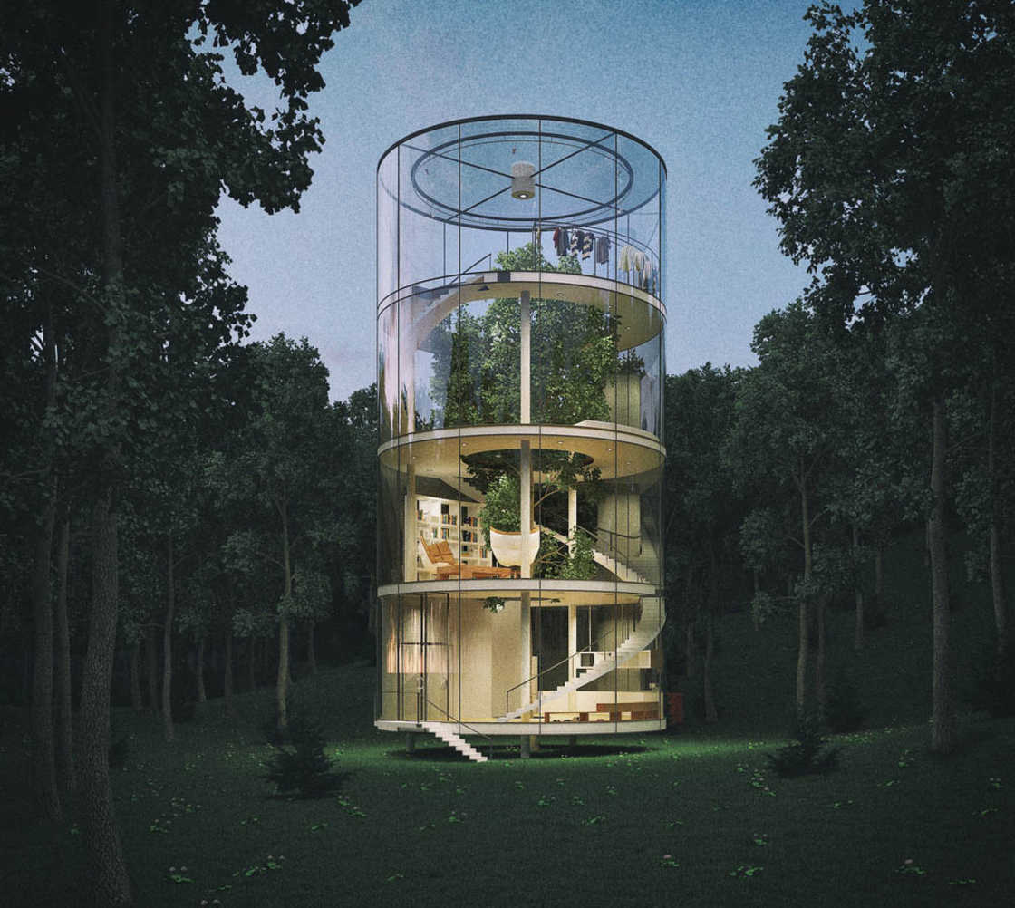 Unique treehouse with a vertical design