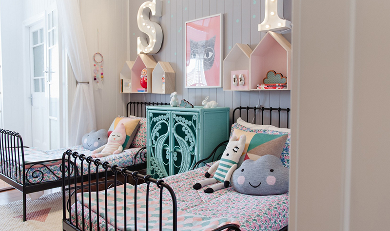 Vintage kids bedroom with a beautiful vintage cupboard