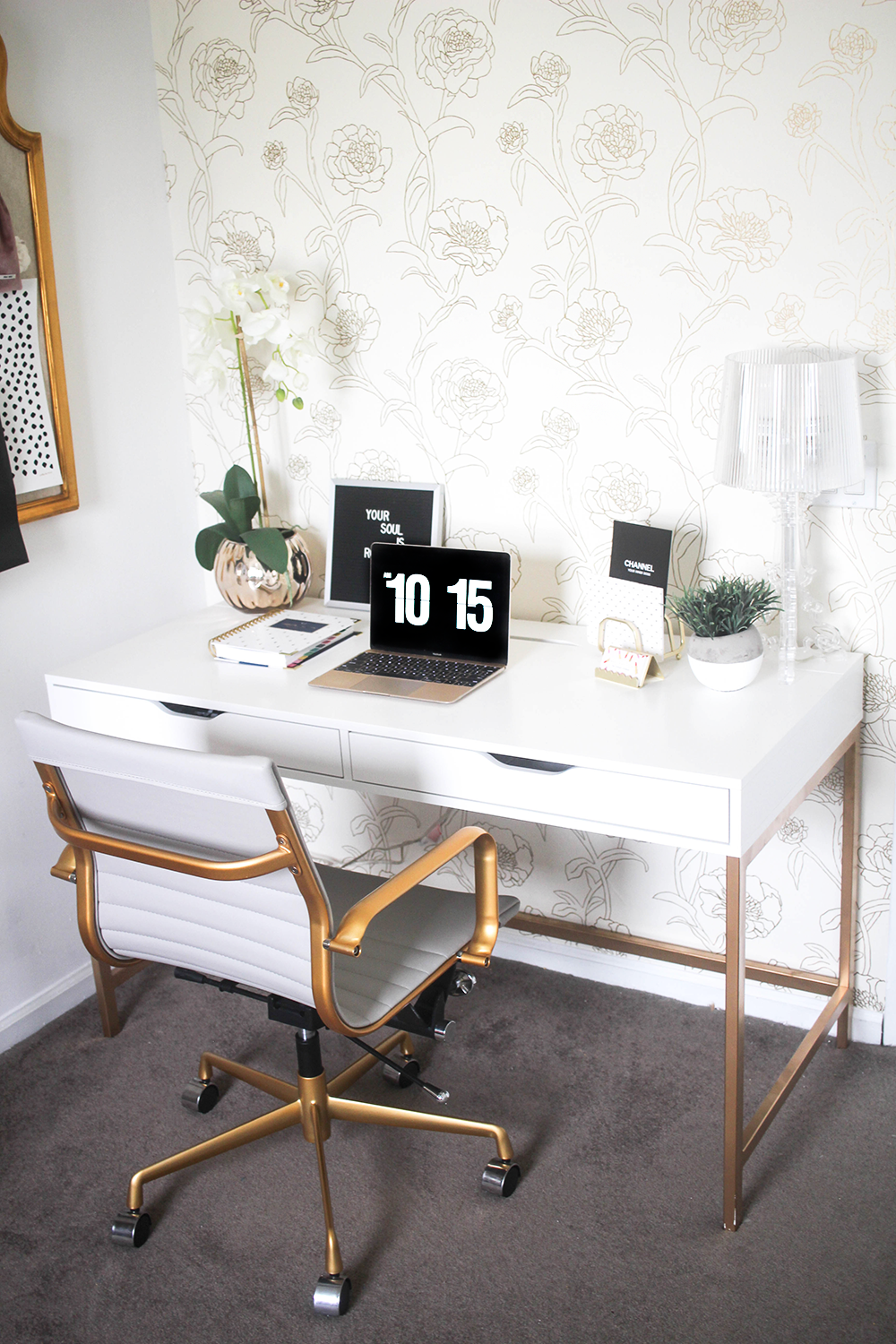 Black, White + Gold Office Decor