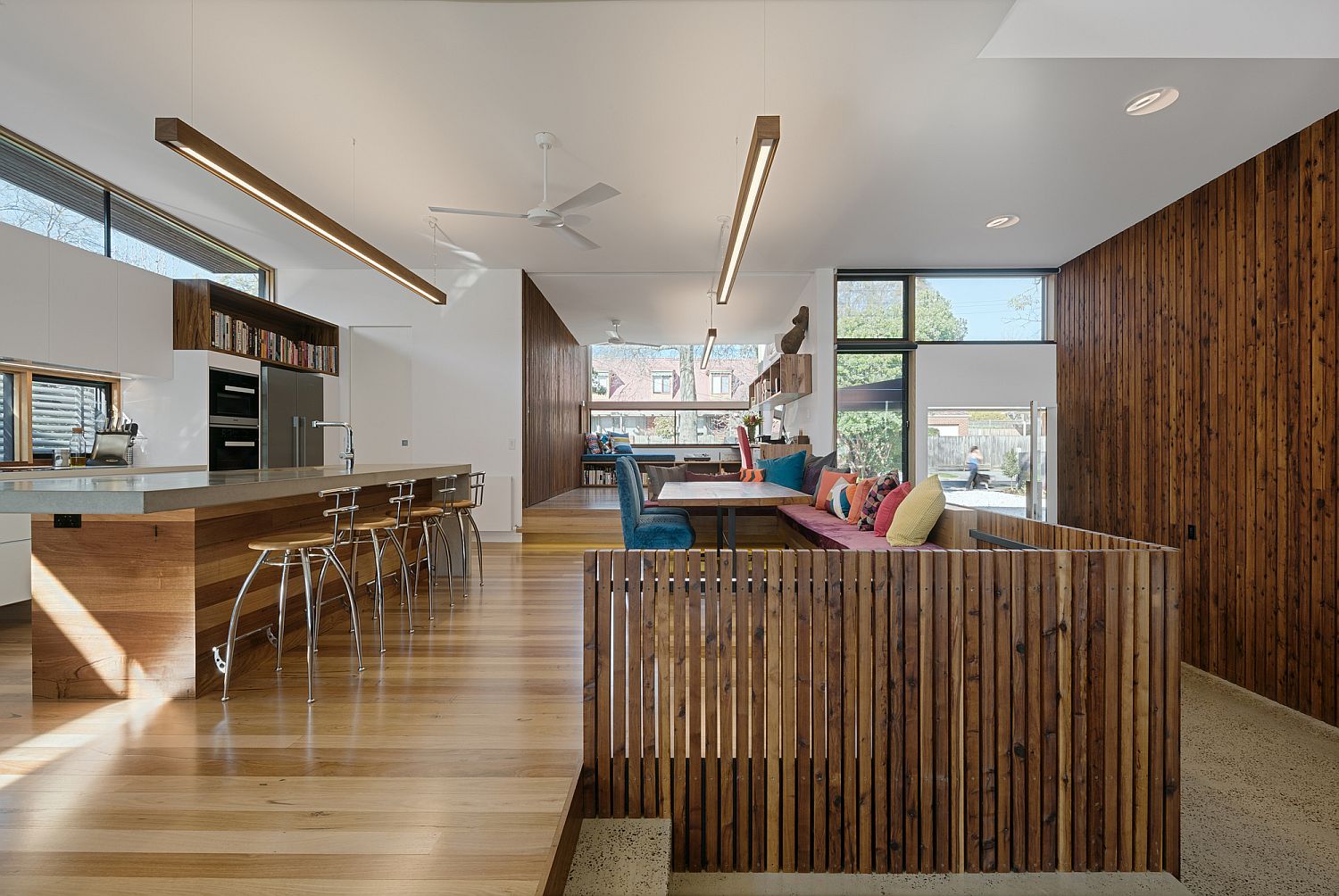 Wood brings warmth and textural contrast to the interior