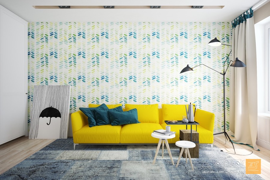 A unicolored vibrant sofa in a cheerful shade of yellow