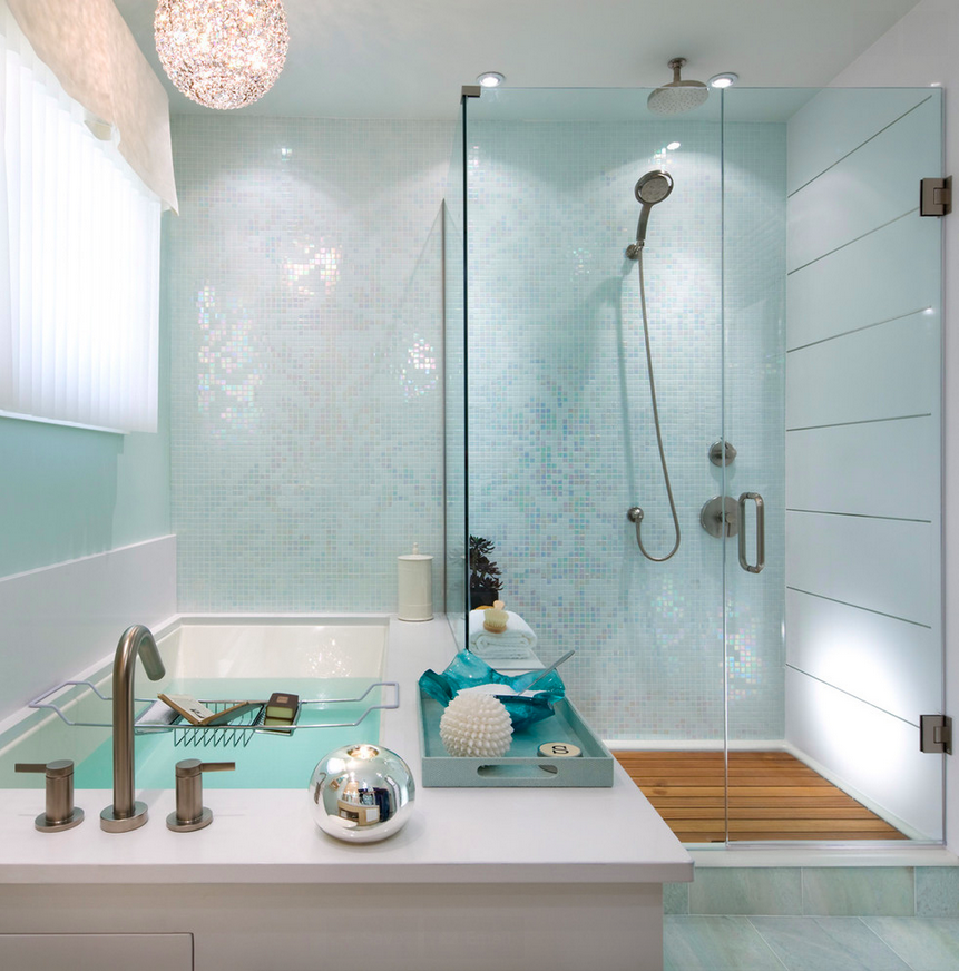 Bathroom in a soft shade of turquoise