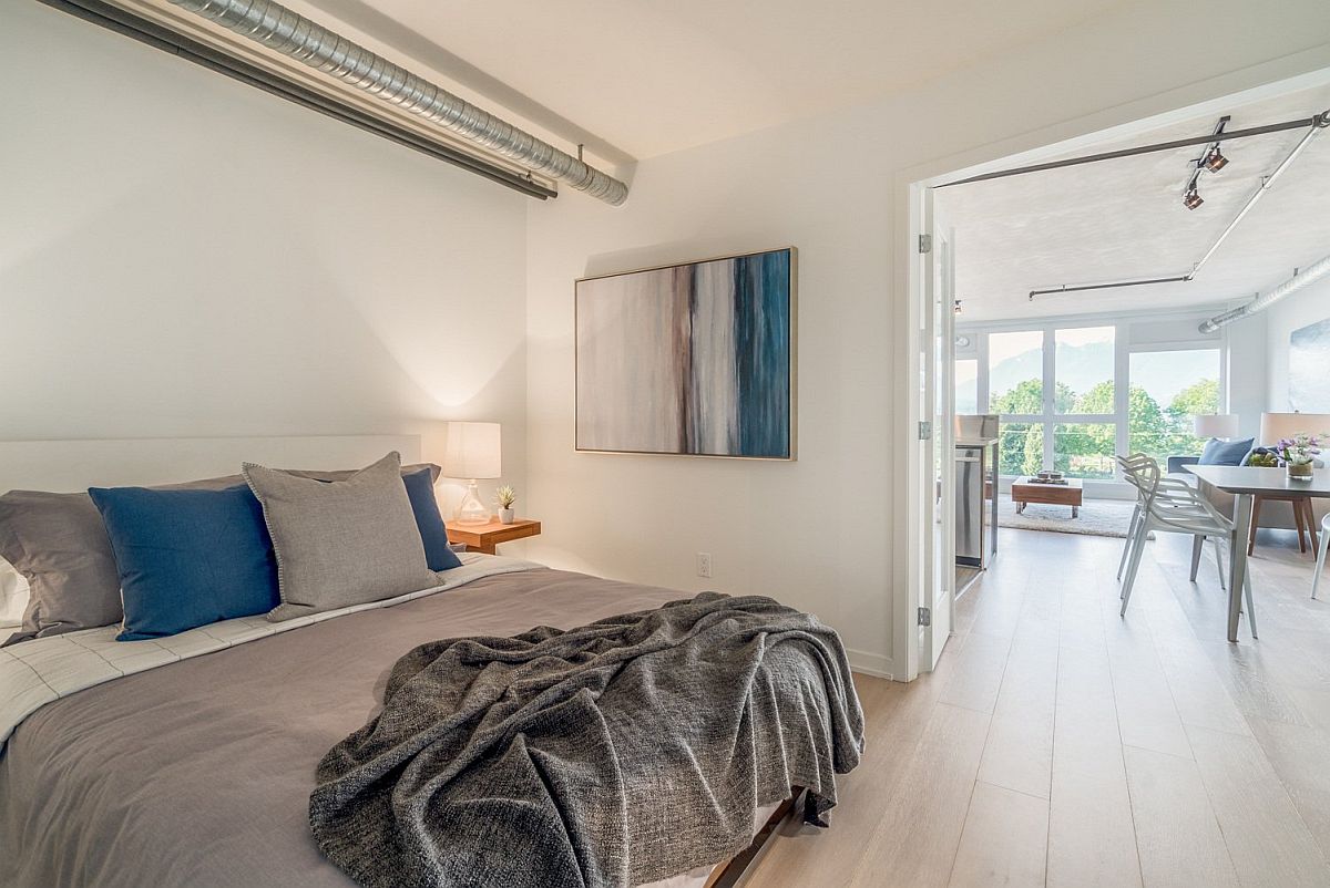 Bedroom is separated from the living area using folding doors