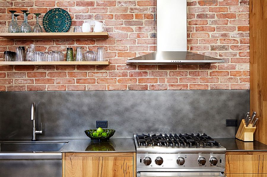 Brick wall backdrop for the modern industrial kitchen