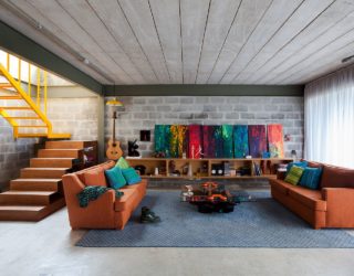 Cement and Concrete Brazilian Home is Energized with Bright Color