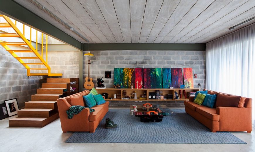 Cement and Concrete Brazilian Home is Energized with Bright Color