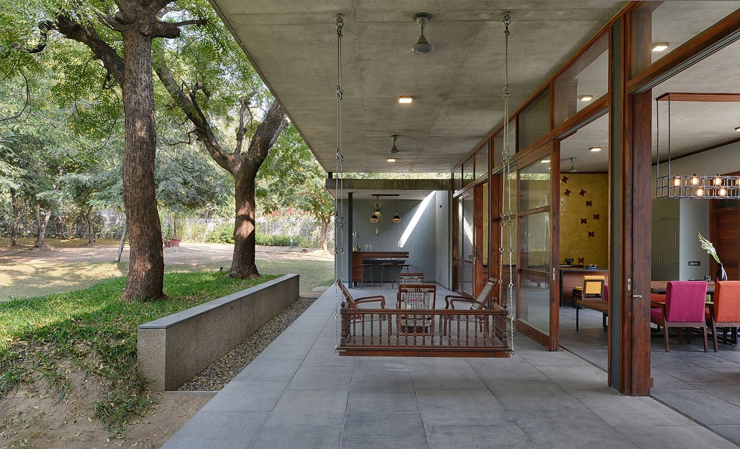 Covered patio outside the relaxing pavilion style house