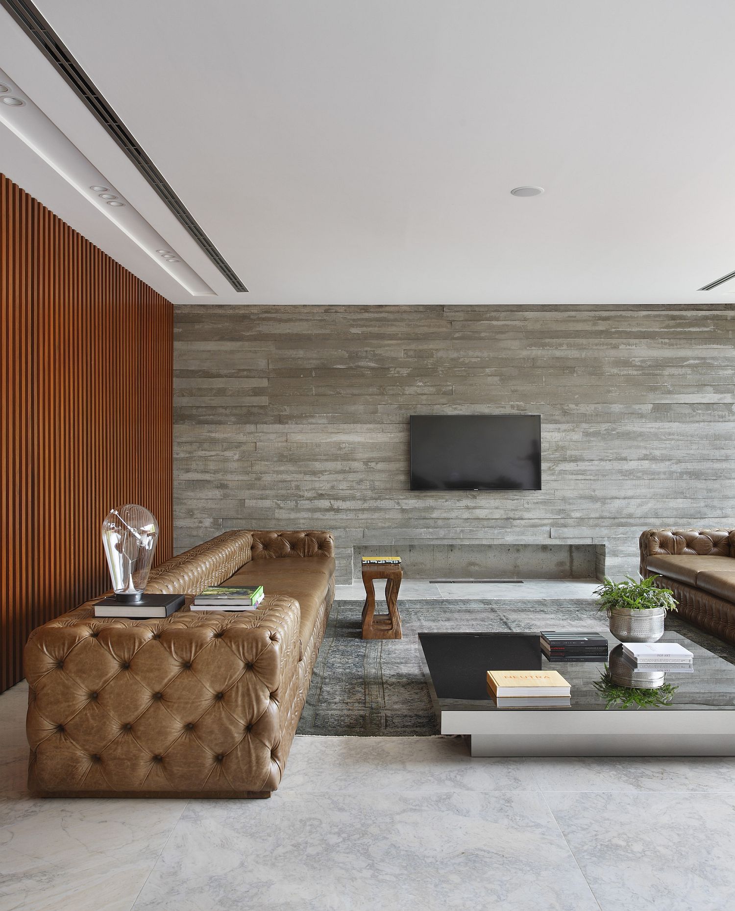 Cumaru wood and concrete give the interior an inviting, contemporary style