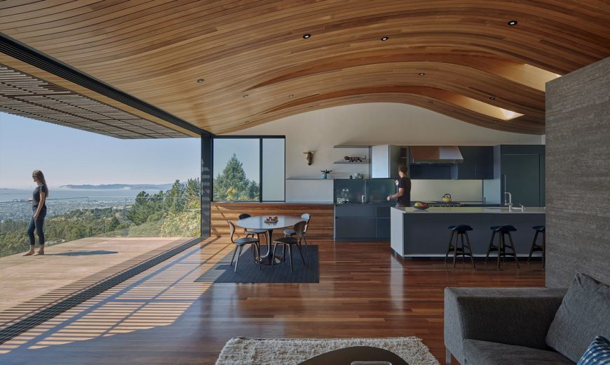 Wood Tube and Curved Ceiling Shape Skyline House Atop Eastbay Mountain Range