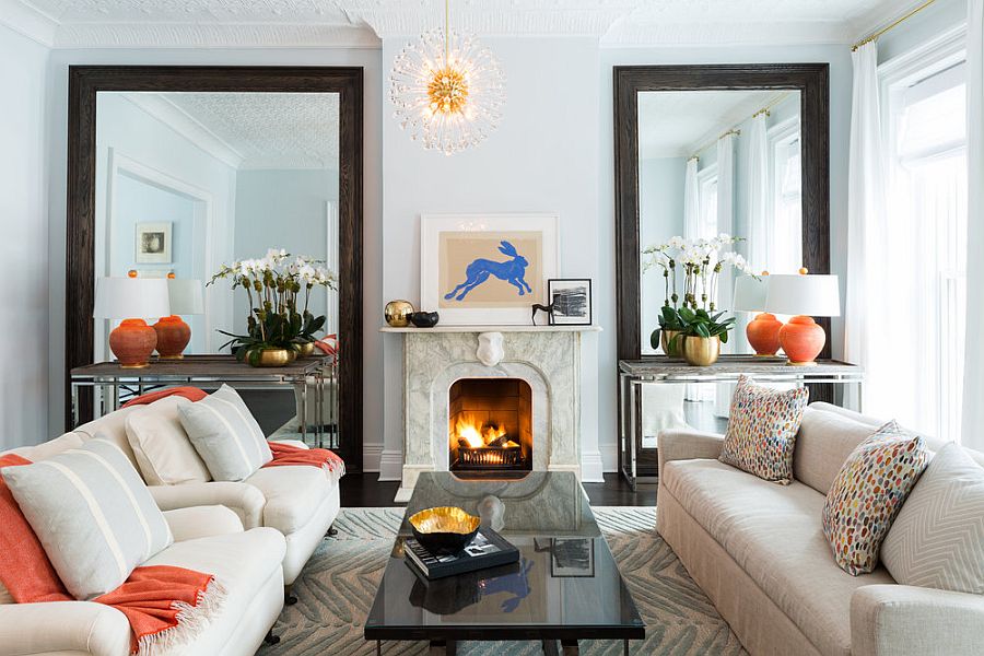 Custom made mirrors steal the show in this living room