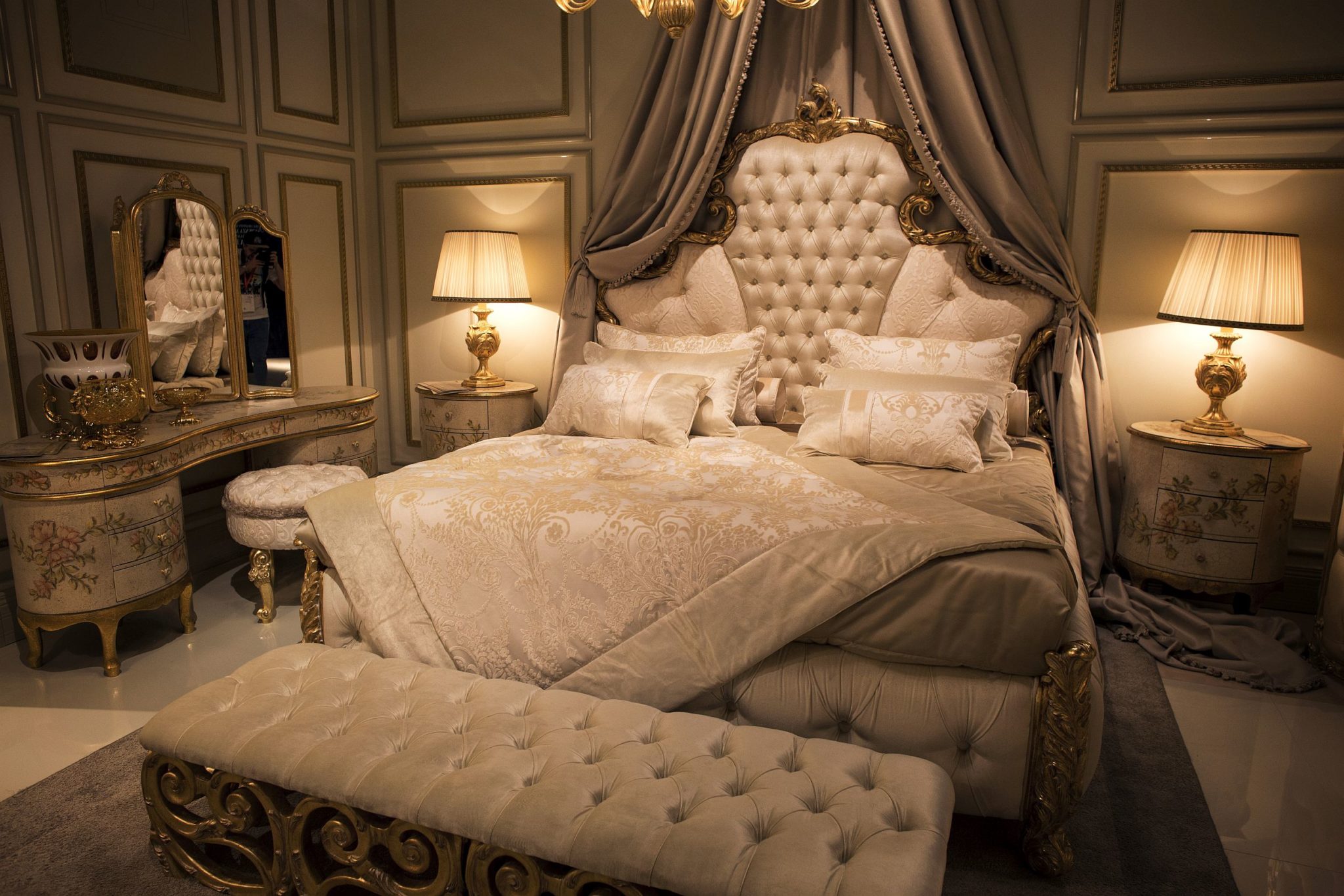 silver and gold bedroom furniture