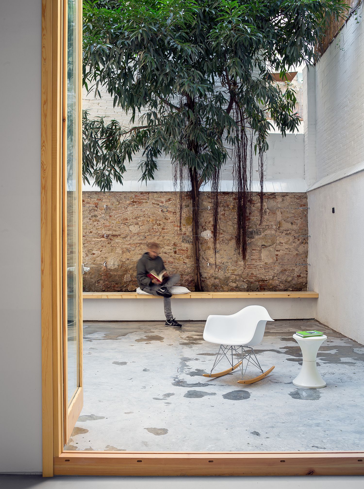 Large rear patio with tree becomes the hangout of the house