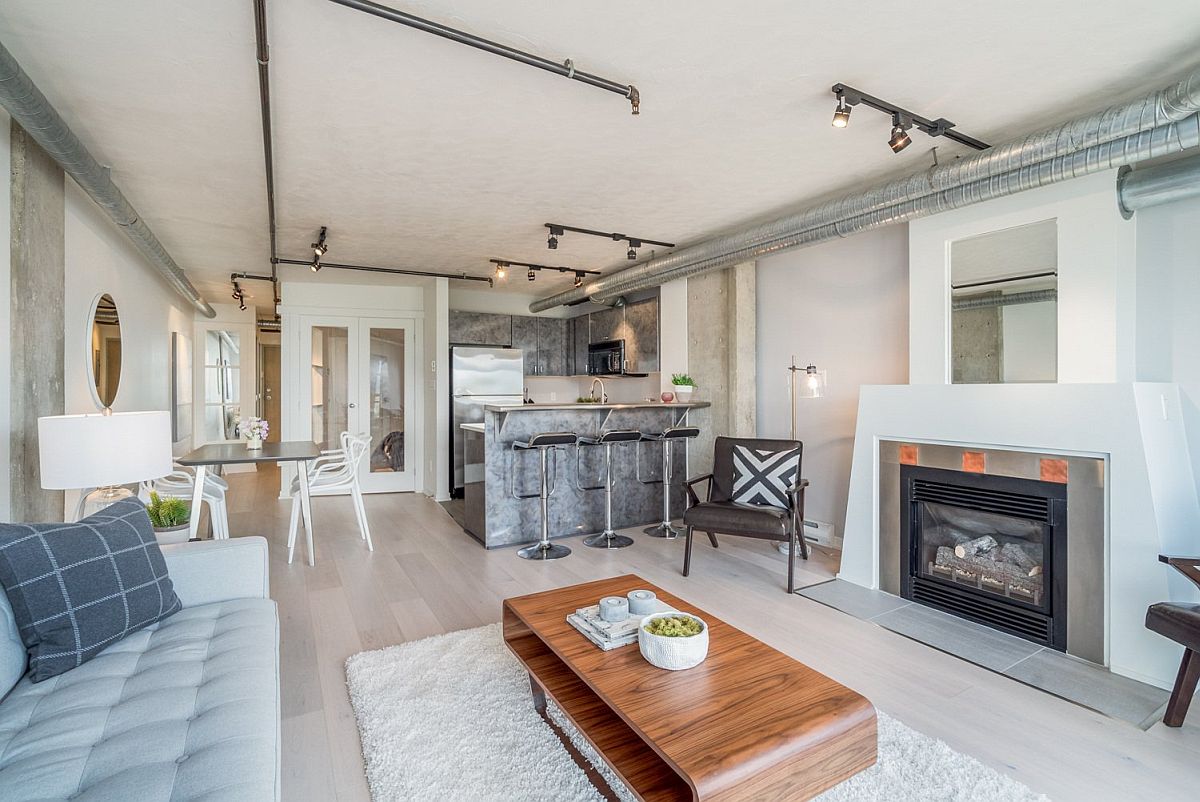 Living area, kitchen and dining of the Vancouver loft