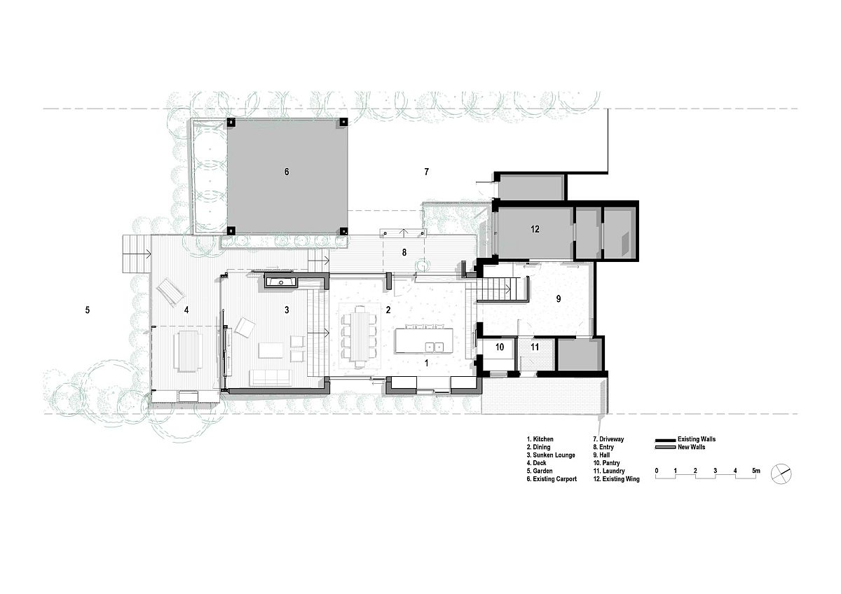 Lower level floor plan of the d+k House