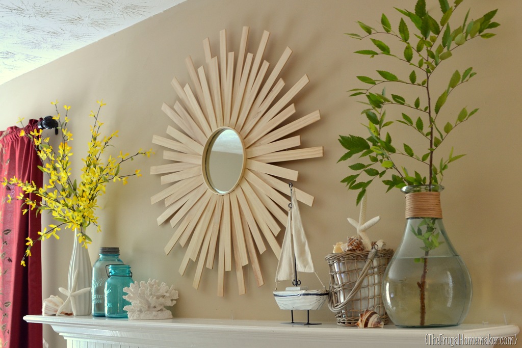 Minimalist light wooden sunburst mirror