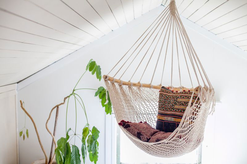 Net hammock chair with oriental cushions