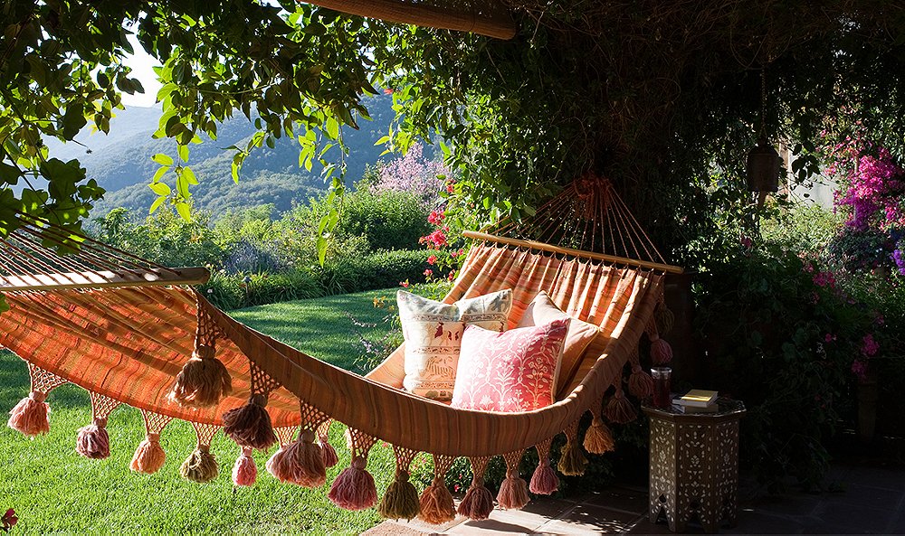 Organge-bohemian-hammock-with-tassels-