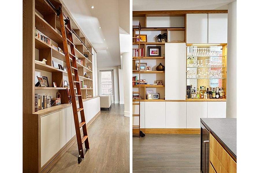 Smart shelving with ladder makes use of vertical space