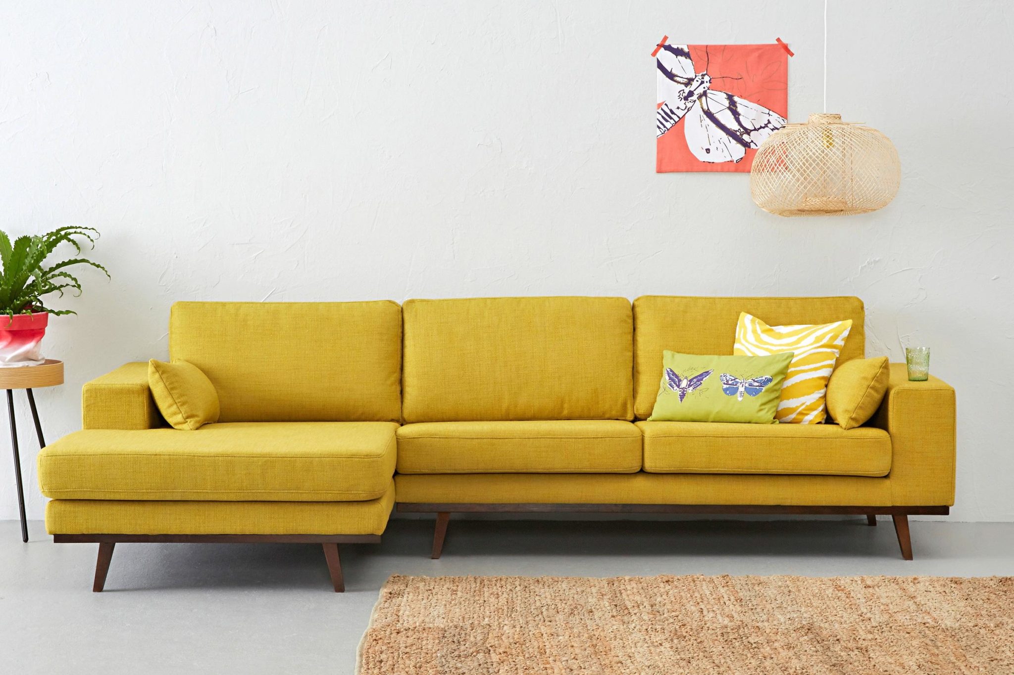 yellow couches living room