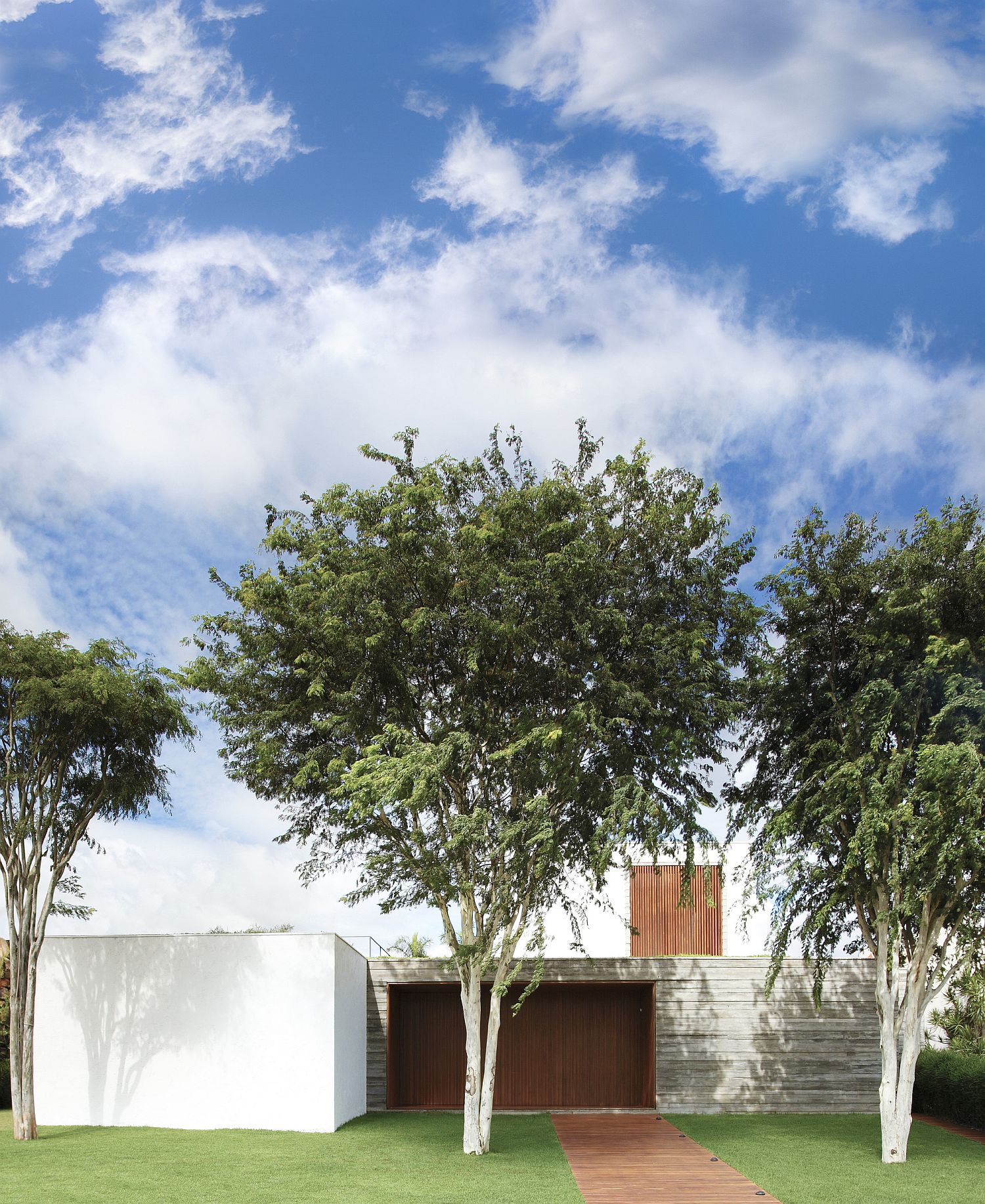 Street facade of the home offers complete privacy