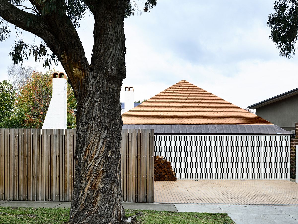 Street facade of the modern home with Edwardian touches