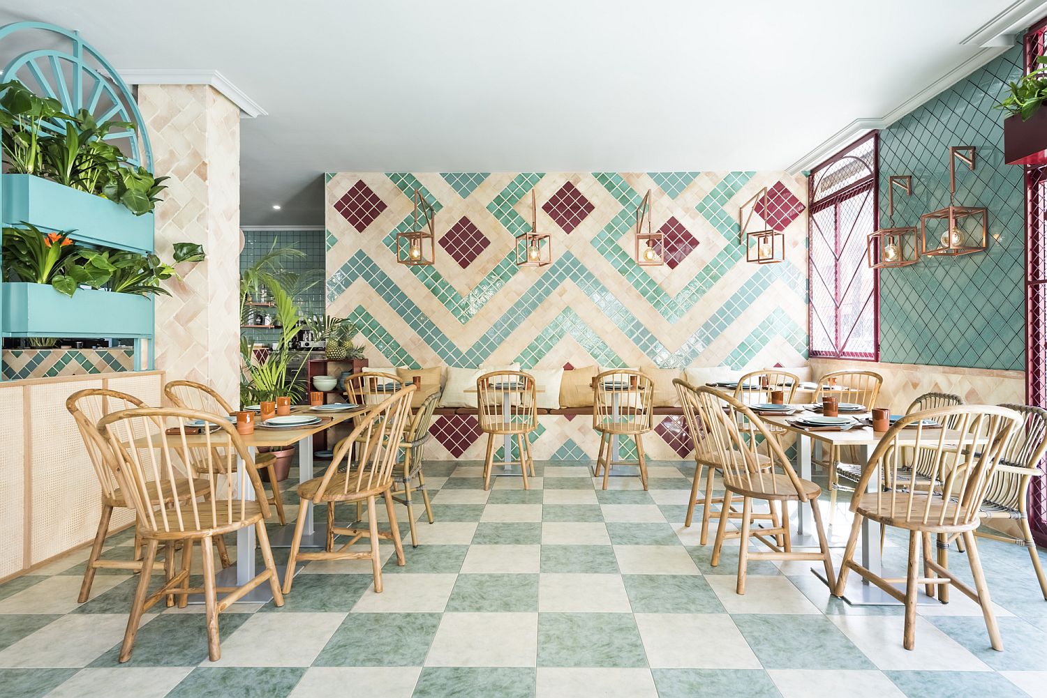 Tiled background and natural light help fashion a stunningly unique pizzeria