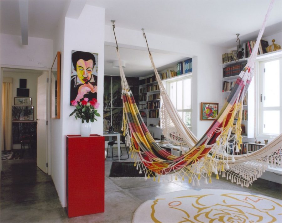 Two-bohemian-hammocks-in-a-big-living-room-