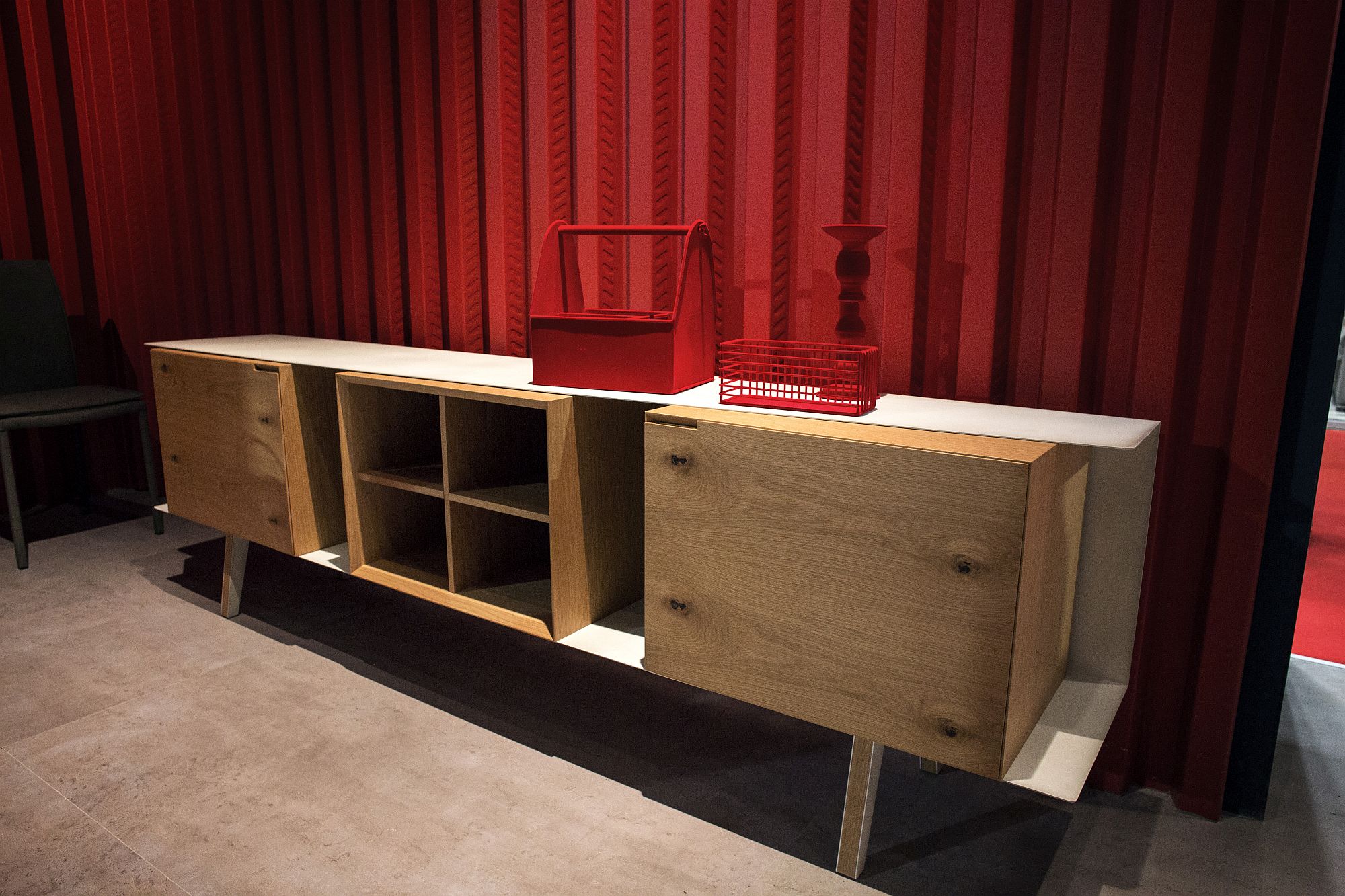 Wooden boxes used to create a cool sideboard