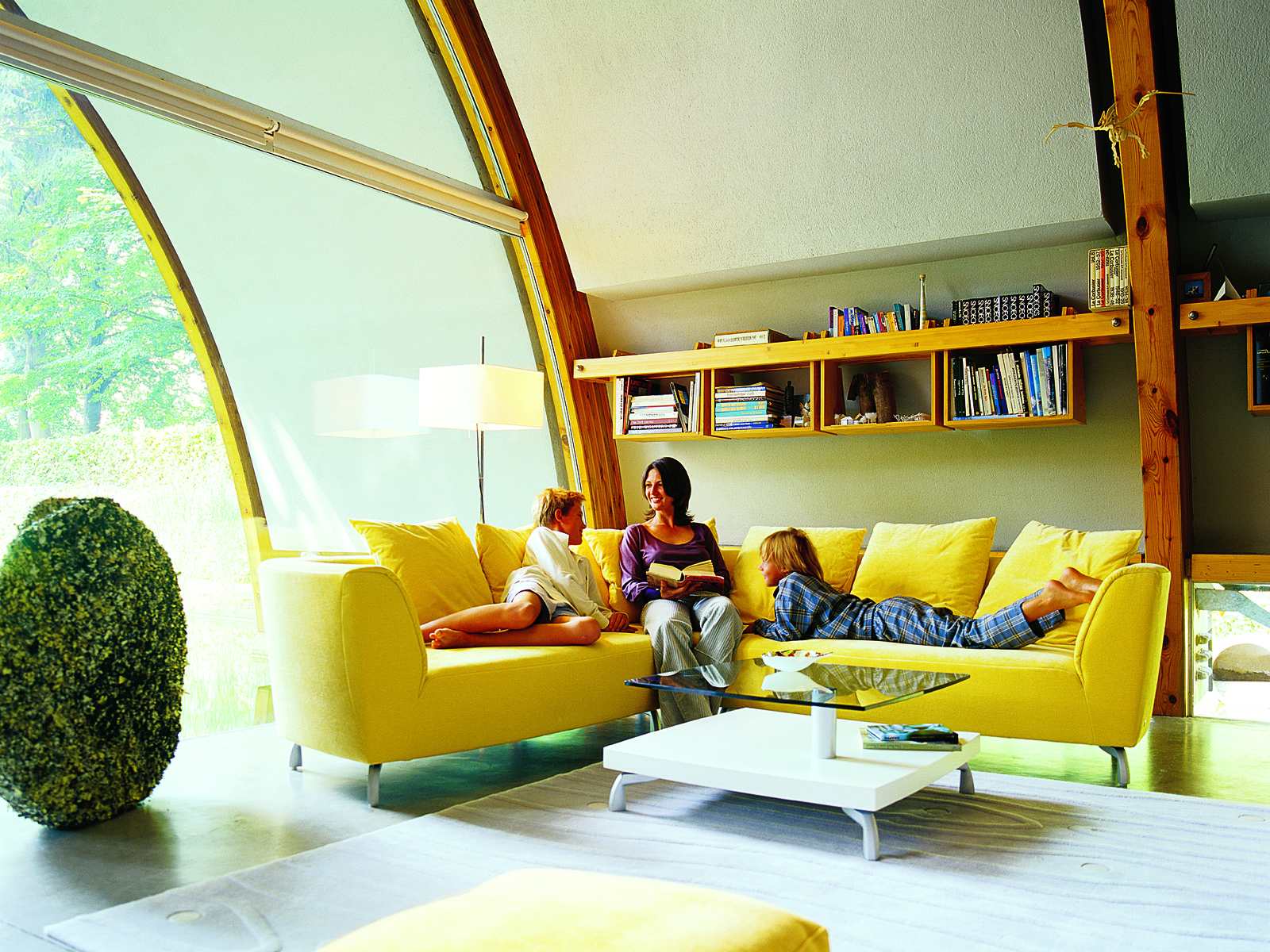 Yellow sofa in a bright and upbeat living room