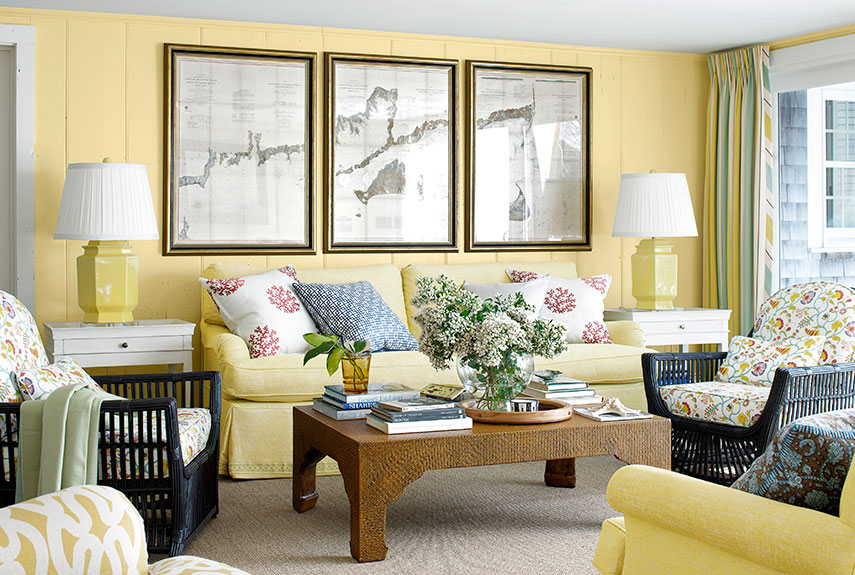 Yellow-sofa-in-a-pastel-living-room-creates-a-visual-harmony-