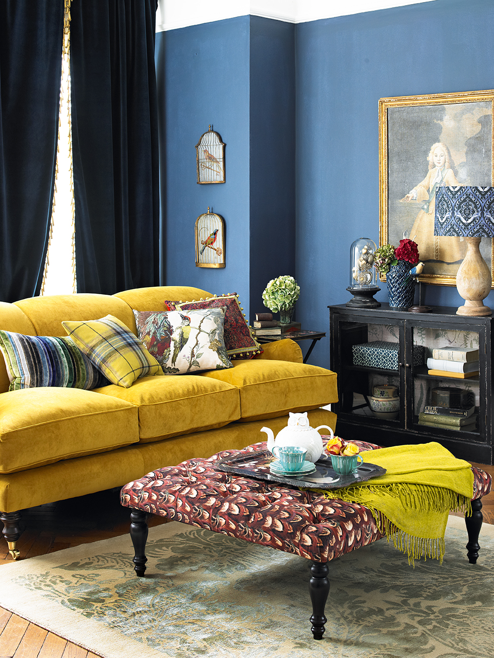 Yellow sofa in an old-fashioned living room