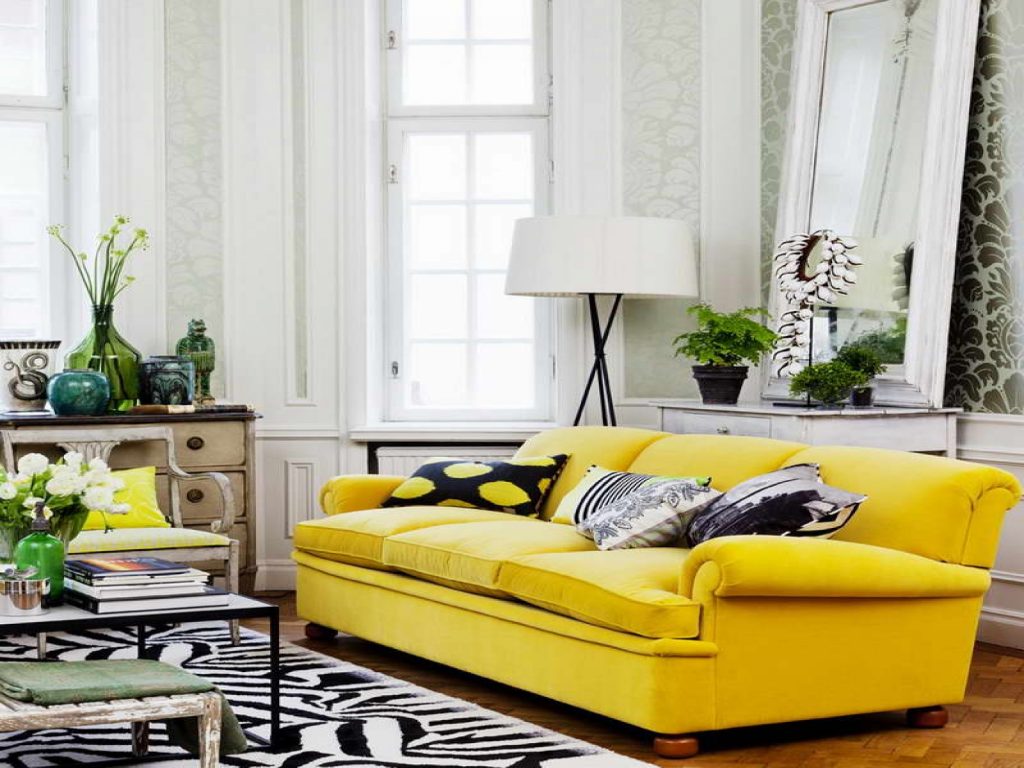 Yellow sofa is the center of attention