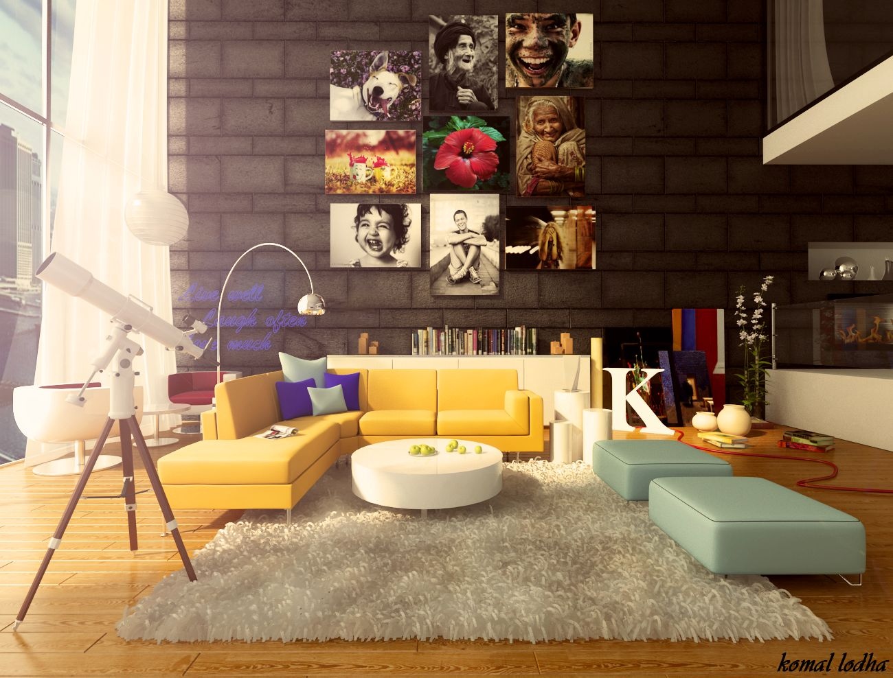 Yellow-sofa-with-a-cheerful-character