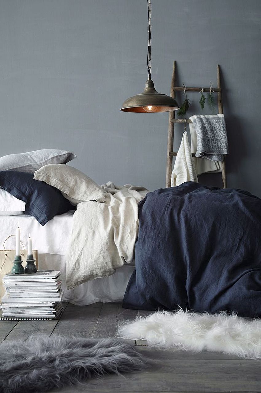 A touch of trendy shabby chic for the small bedroom in blue and gray