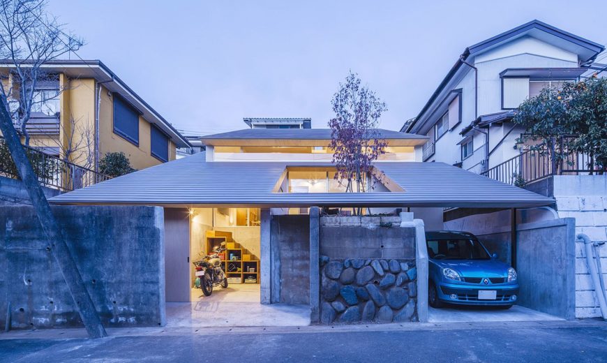 Chic Japanese House Integrates Old Retaining Wall With Woodsy Slanted Roof