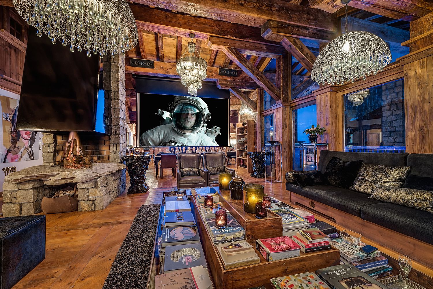 Awesome living room of the French ski chalet is perfect for entertaining