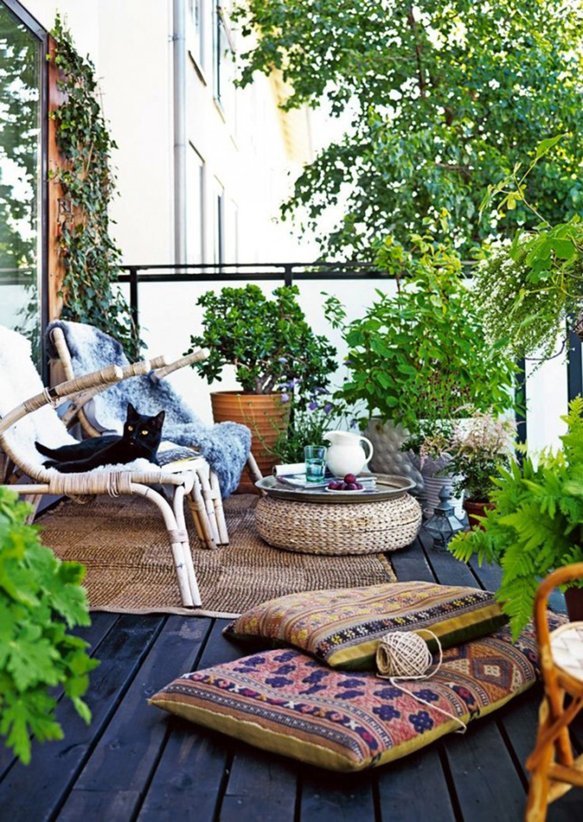 Blooming balcony garden that obscures the space