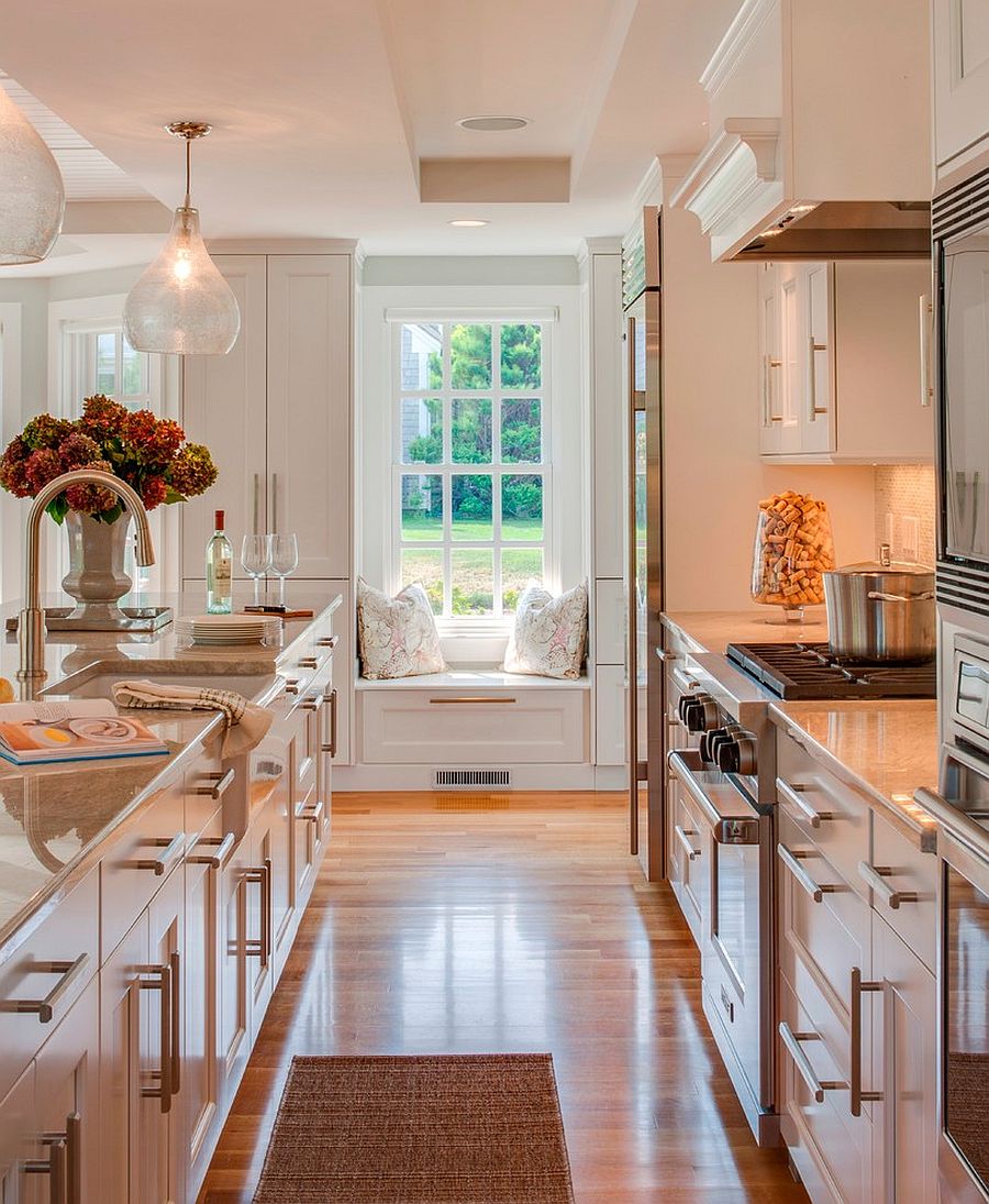 Charming cottage style kitchen with a comfy window seat